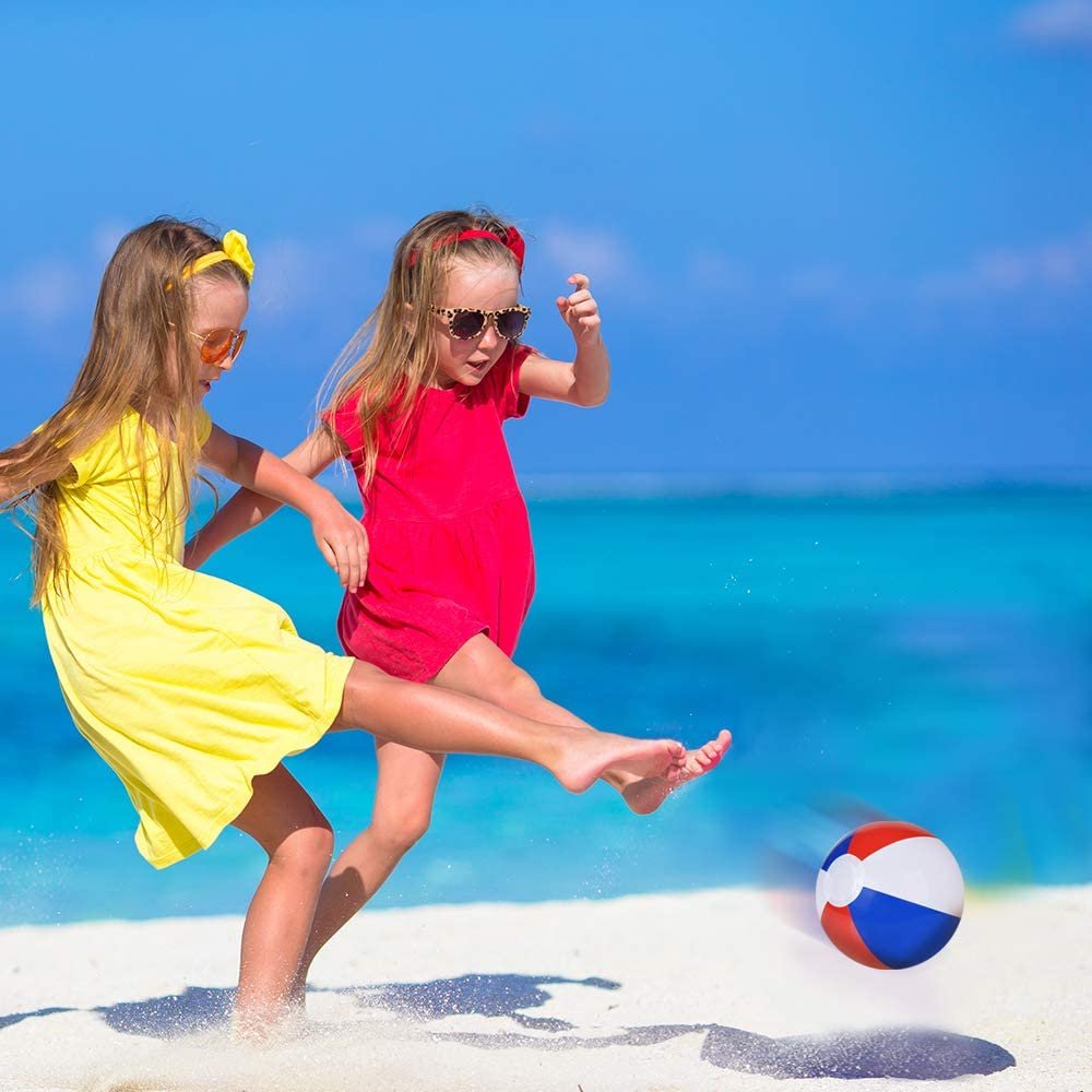 8" Colorful Inflatable Beach Balls - Pack of 12 - Patriotic Red, White and Blue - Floating Bouncing Balls for Pools - Fun Party Favor and Gift