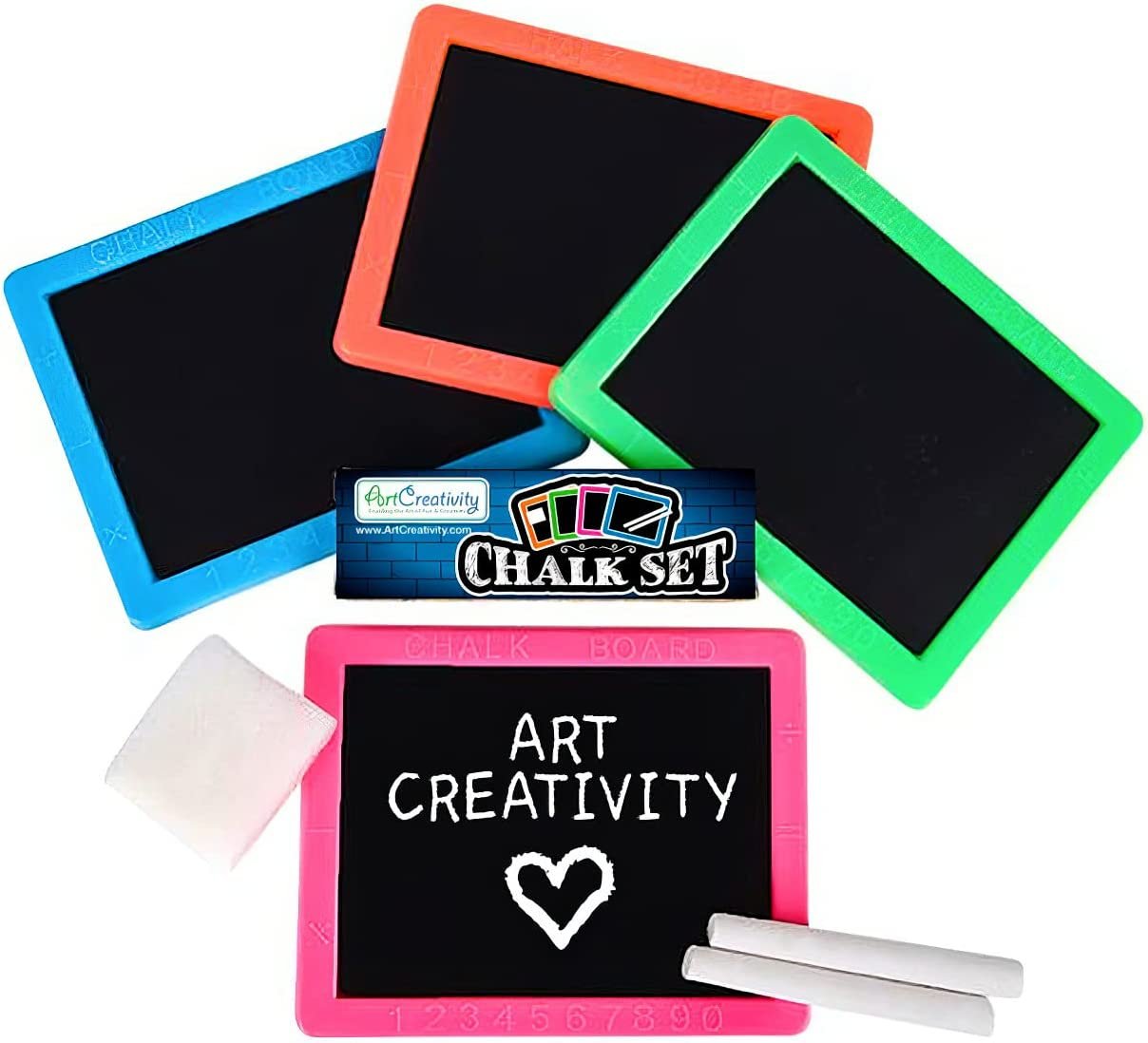 Neon Chalkboard Set for Kids - 12 Kits - 1 Mini Chalk Board, 2 Chalk Sticks, and 1 Eraser Per Kit - Art Birthday Party Favors for Boys and Girls, Unique Stationery Goodie Bag Fillers