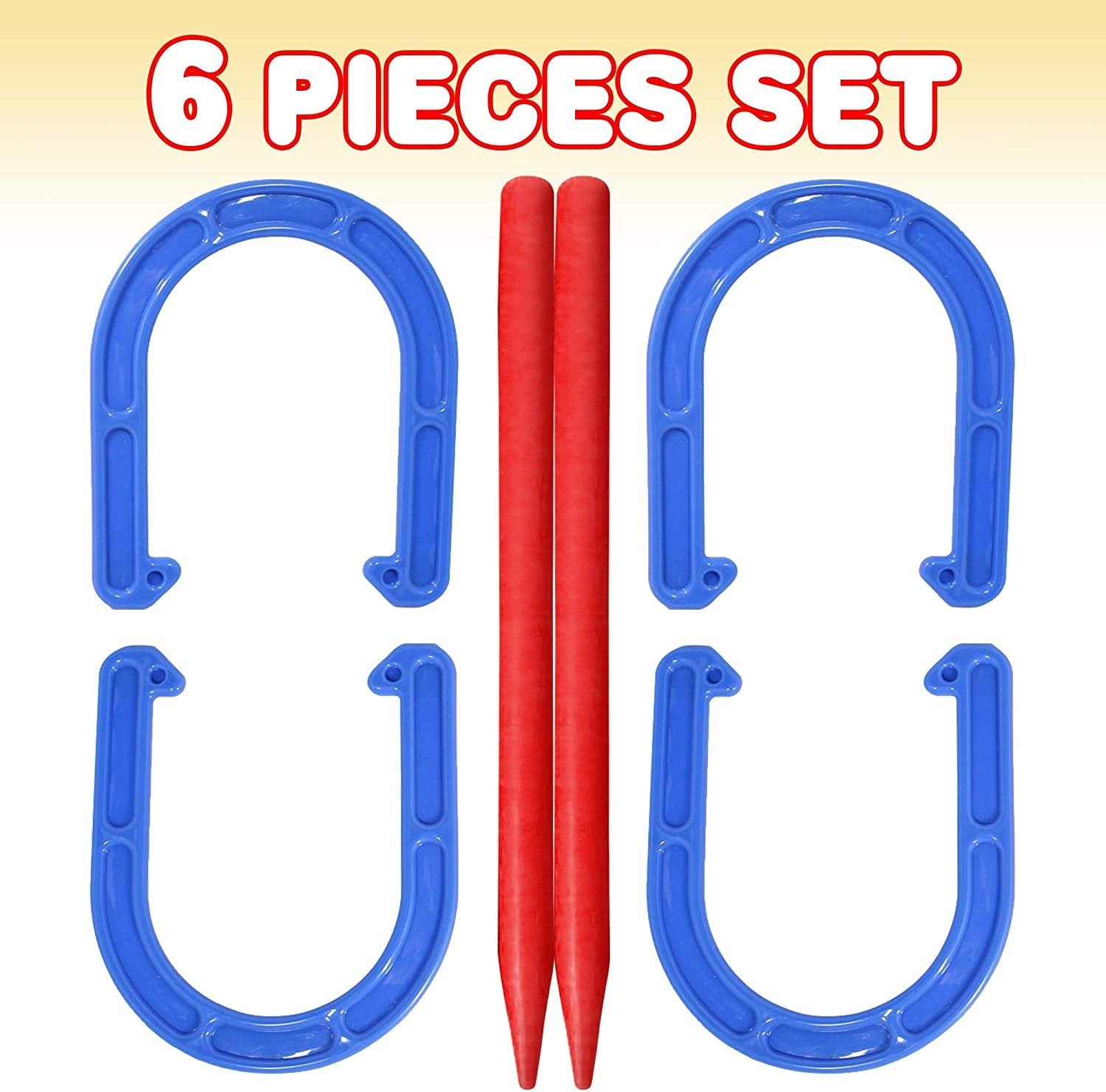 Horseshoes Tossing Game - Set Includes 4 Horse Shoes and 2 Stakes - Durable Plastic - Outdoor Activities for Family, Kids and Adults - Fun Activity for Party, Camping, Yard, Lawn