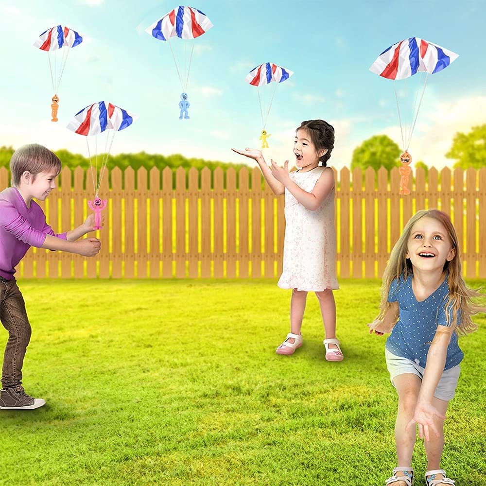 Mini Paratroopers with Parachutes, Bulk Pack of 36, Parachute Smile Figurines in Assorted Colors, Durable Plastic Guys Playset, Fun Parachute Party Favors, Goodie Bag Fillers for Kids