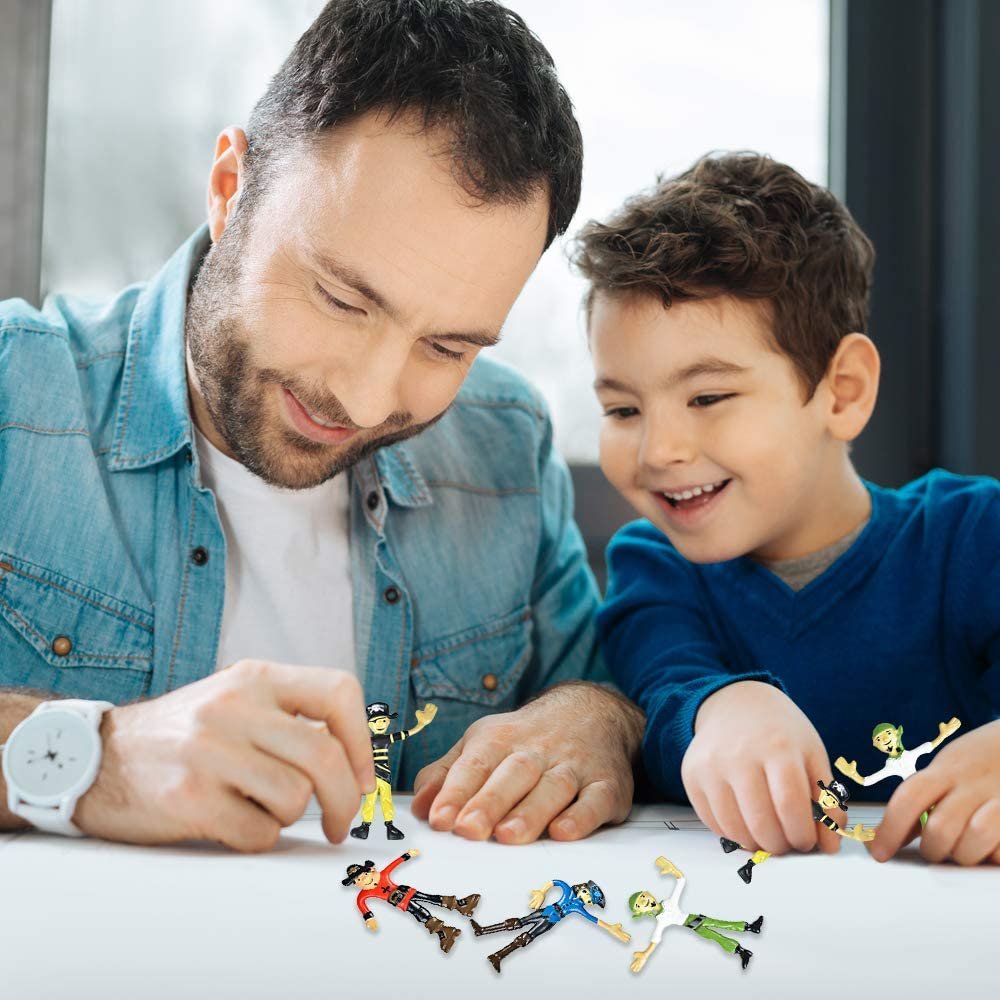 Bendable Pirate Figures, Set of 12 Flexible Men, Birthday Party Favors for Boys and Girls, Stress Relief Fidget Toys for Kids and Adults, Goody Bag Stuffers, Piñata Fillers