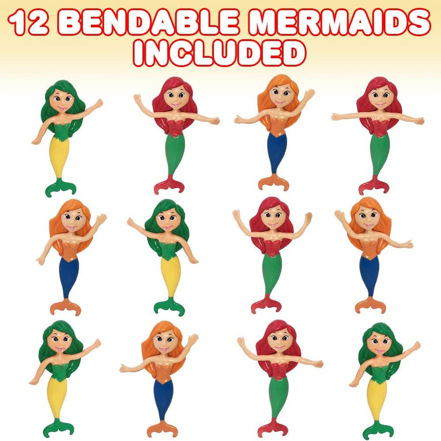 Bendable Mermaid Figures, Set of 12 Bendy Toys for Kids, Party Favors