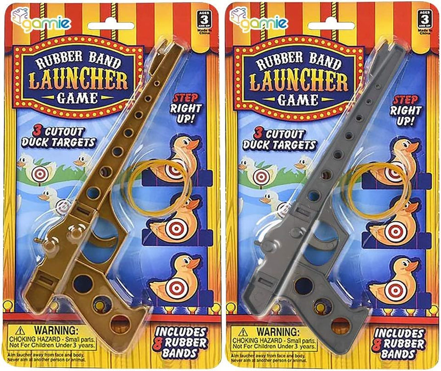Gamie Rubber Launcher Toy Gun Shooting Game for Kids - Set of 2 - Total of 2 Launchers, and 8 Rubber Bands - Fun Party Activity and Birthday Party Favor for Boys and Girls