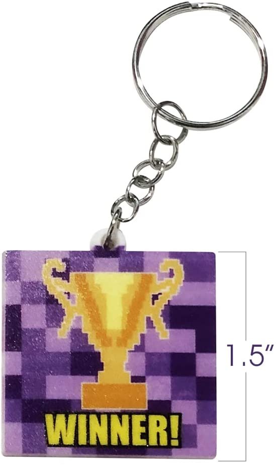 Power Up Keychains, Set of 12, Game Themed Keychains for Kids in Assorted Designs, Video Game Party Supplies and Game Gifts, Superhero and Video Game Party Favors for Boys and Girls