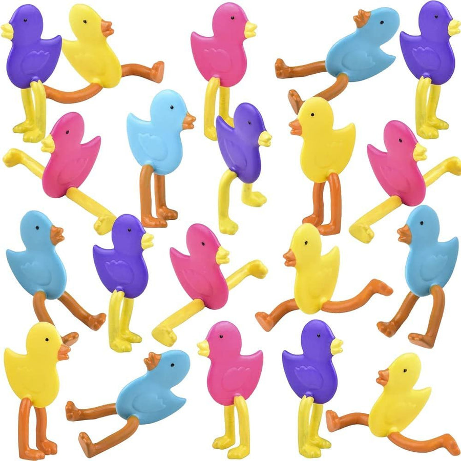Mini Bendable Duckies, Set of 48, Fidget Ducky Toys for Kids in 4 Vibrant Colors, Fidget Toys for Kids for Stress Relief, Great as Carnival Birthday Party Favors and Pinata Stuffers