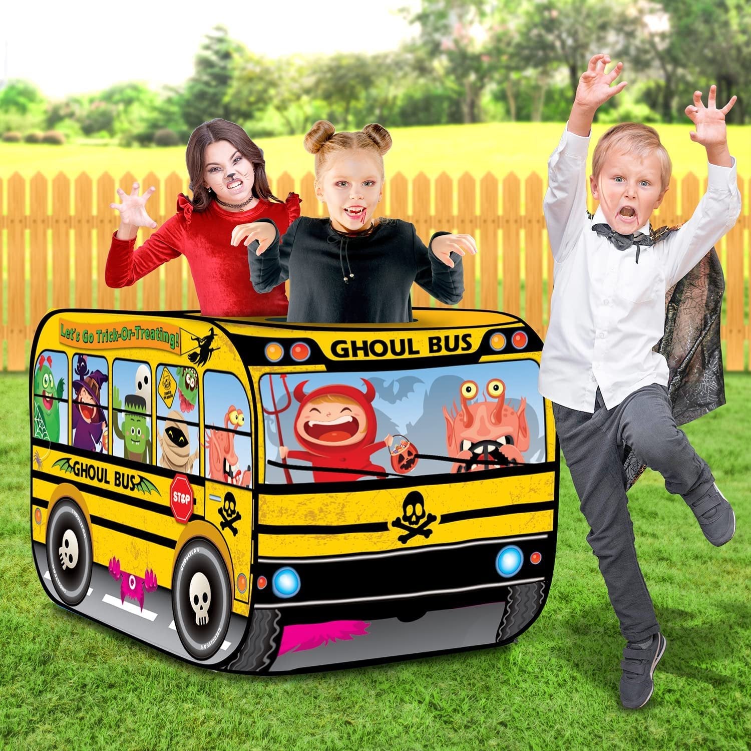 Ghoul School Bus Pop Up Tent, Halloween Tent for Kids with a Carry Bag, Pop Up Play Tent for Hours of Fun, Great for Indoor Halloween Decorations, 43.5 x 28 x 26.5"es