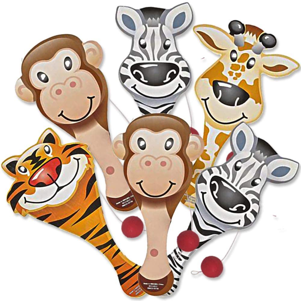 Zoo Animal Paddle Balls, Pack of 12, 9 Wooden Paddleball with String, ·  Art Creativity