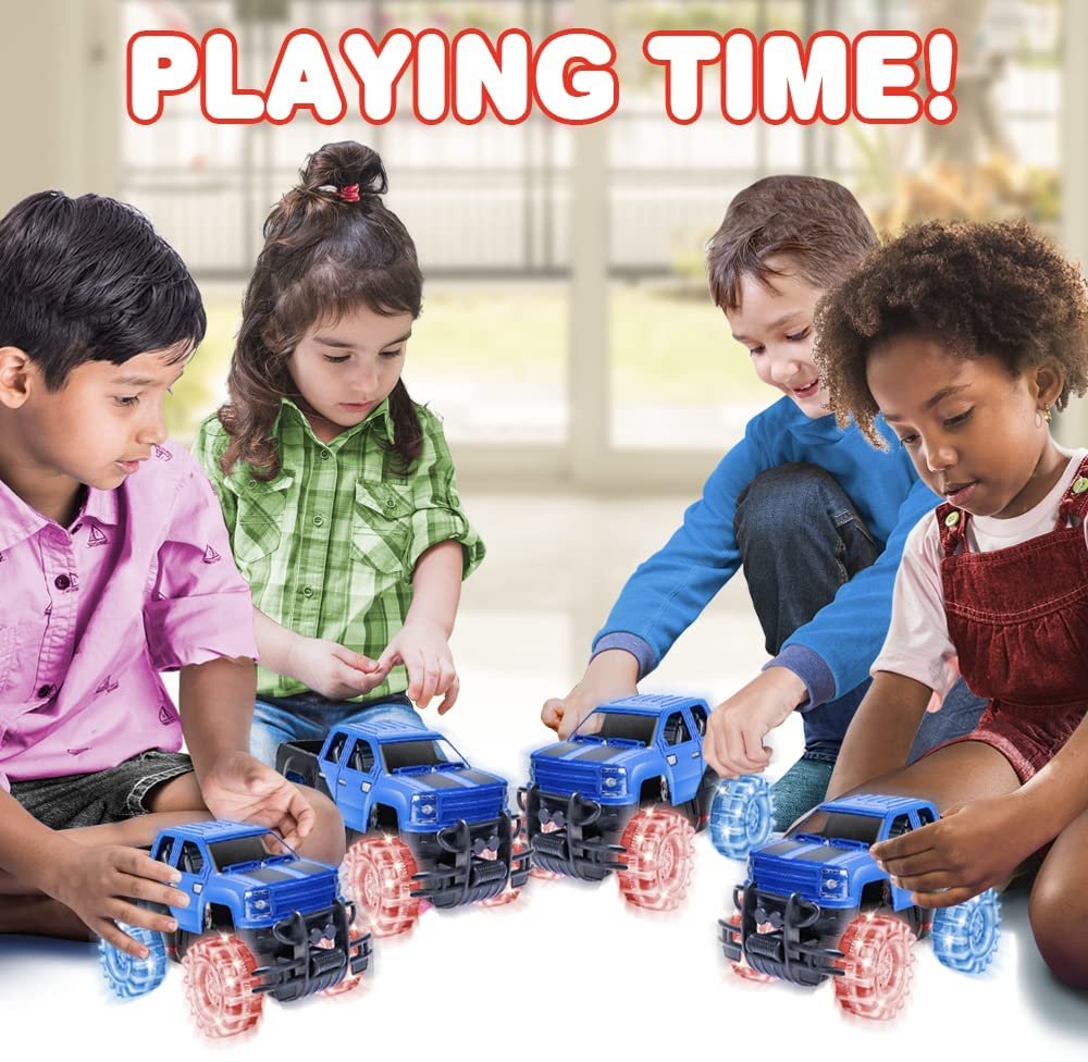 Light Up Blue & Black Monster Truck, 1 Piece, 8" Toy Monster Truck with Flashing LED Tires & Batteries, Push n Go Car Toys for Kids, Fun Gift for Boys & Girls Ages 3 & Up