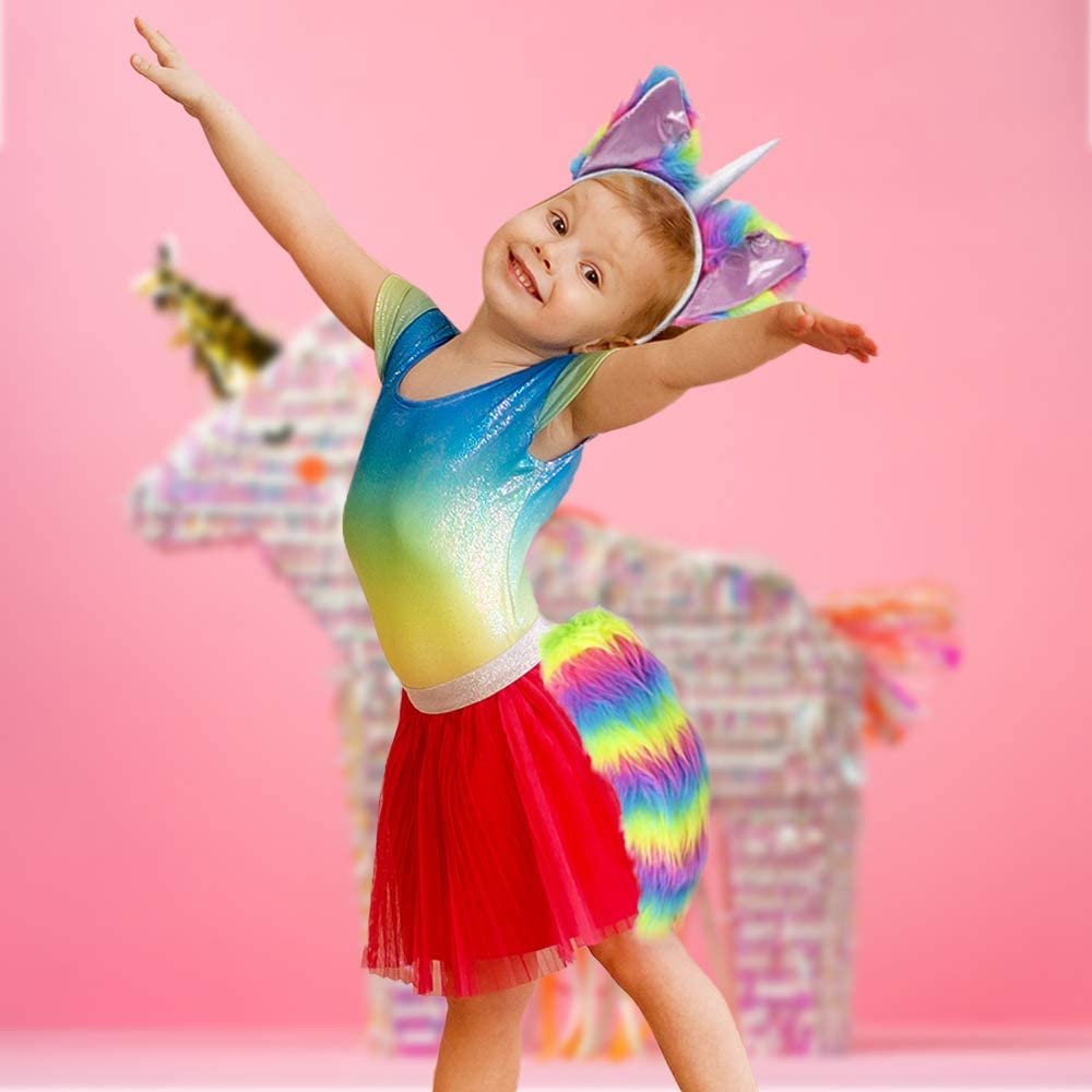 Unicorn Headband & Tail Set for Kids, Includes Furry Ear Headband and Rainbow Clip-On-Tail, Cute Unicorn Costume Accessories for Children and Adults, Unicorn Gifts for Girls and Boys…