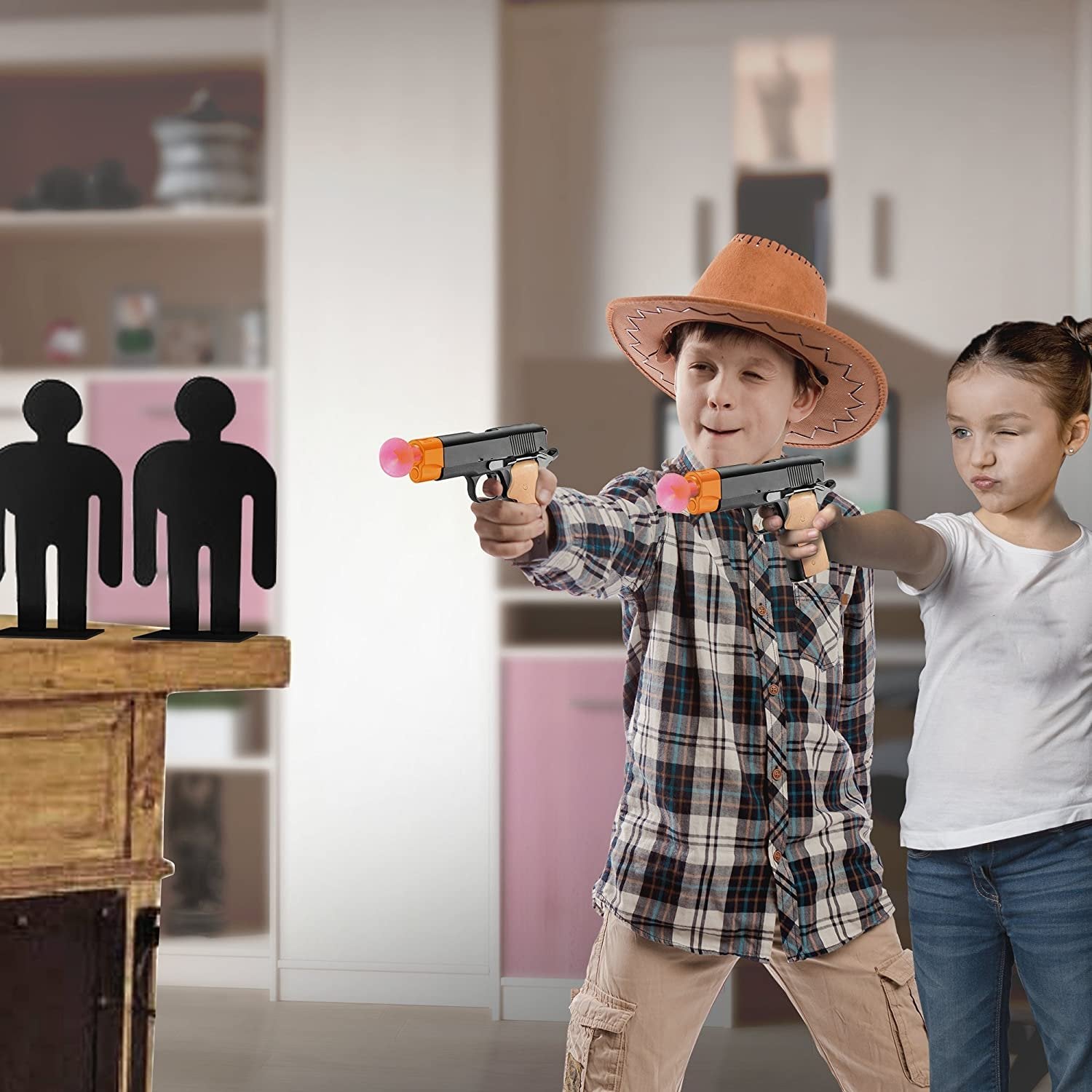 Aim The Police Pistol Dart Gun Set, Includes 2 Toy Pistols, 8 Suction Cup Darts, 4 Targets and 1 Instruction Sheet, Fun Target Shooting Game for Kids and Adults, Great Gift