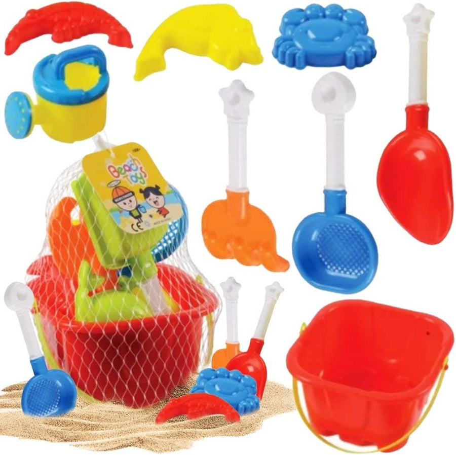 Sand Castle Bucket Set, 8 Piece Set, Includes1 Bucket, 3 Molds, 2 Shovels, 1 Rake & 1 Water Pot, Fun Summer Beach Toys for Kids, Children’s Beach Toys, Great Birthday Gift