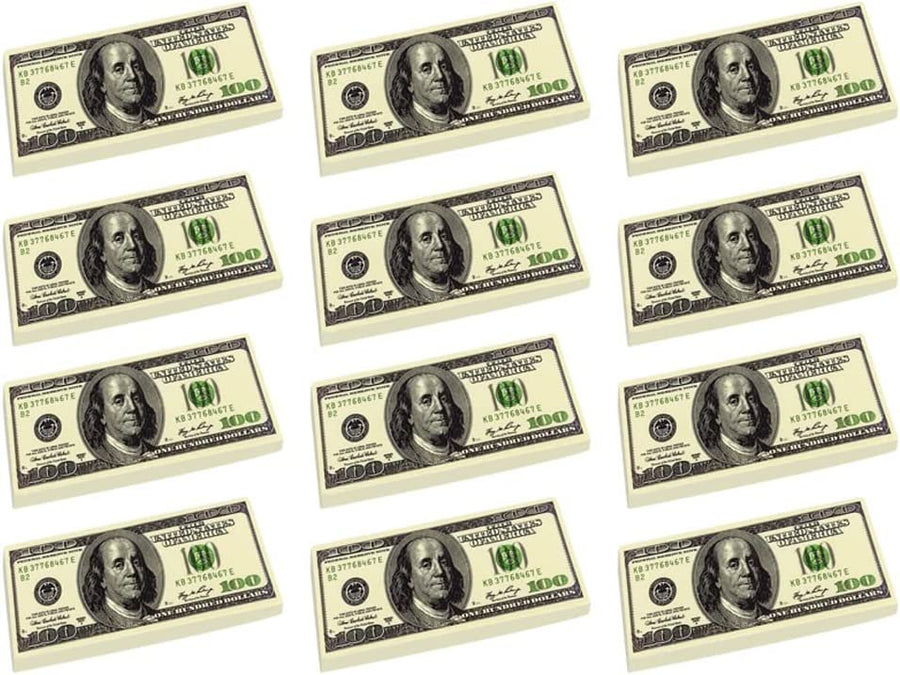 100 Dollar Bill Erasers - Set of 12 - 2.75" Big Rubber Eraser with Money Replica Design - Fun Birthday Party Favors, Goodie Bag Fillers, Classroom, Student Gifts, School Supplies
