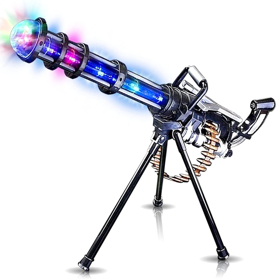 Light Up Rotary Machine Toy Gun with Tripod Stand Rotating Barrel, LED and Sound Effects - 23" Pretend Play Military Rifle - Batteries Included - Great Gift for Boys and Girls