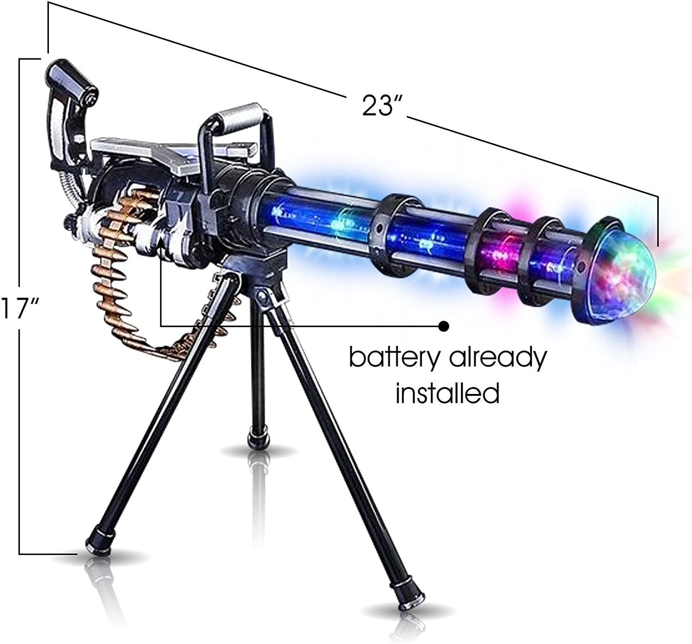 Light Up Rotary Machine Toy Gun with Tripod Stand Rotating Barrel, LED and Sound Effects - 23" Pretend Play Military Rifle - Batteries Included - Great Gift for Boys and Girls