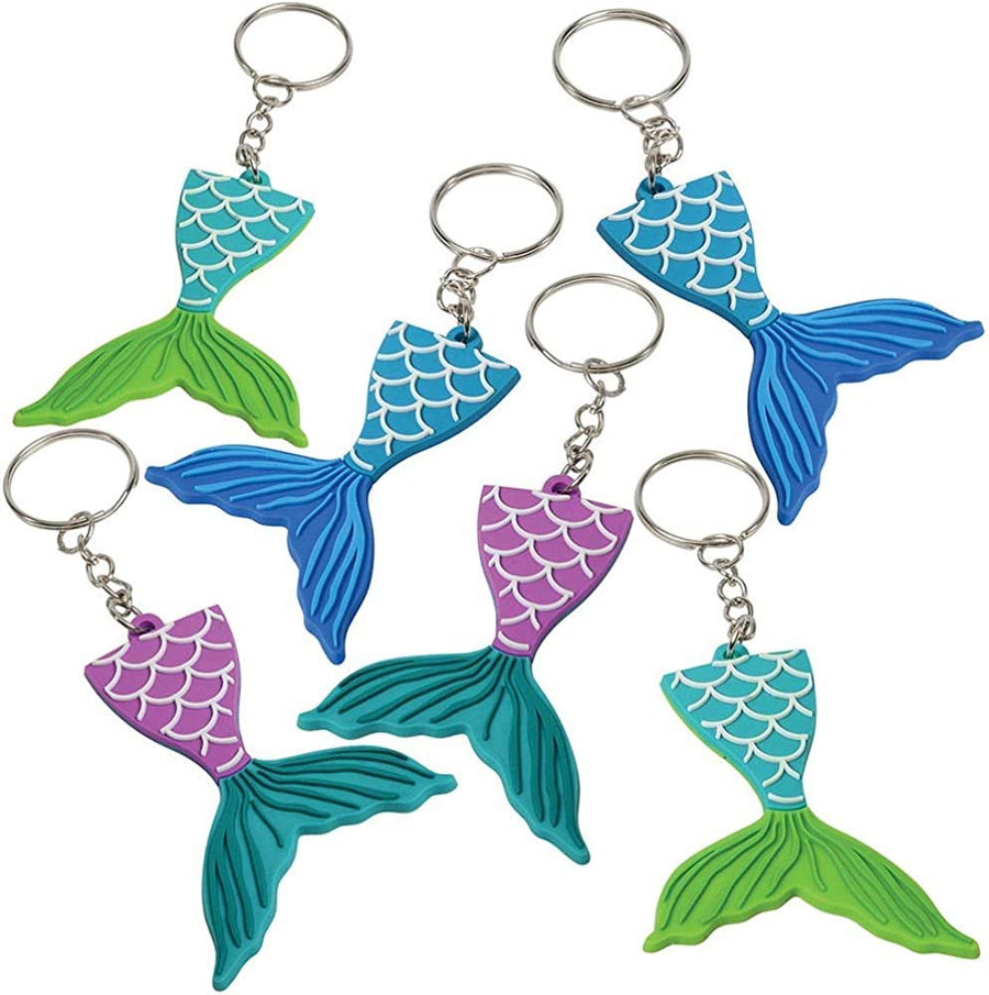 Mermaid Tail Rubber Keychains, Pack of 12, Mermaid Party Favors, Birthday Party Supplies, Goodie Bag Fillers, Prize for Boys and Girls
