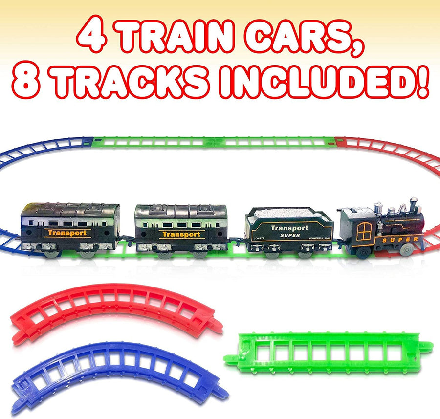 Train Set for Kids, Battery-Operated Toy Train with 4 Cars and Tracks, Durable Plastic, Cute Christmas Holiday Train for Under The Tree, Great Gift Idea for Boys and Girls