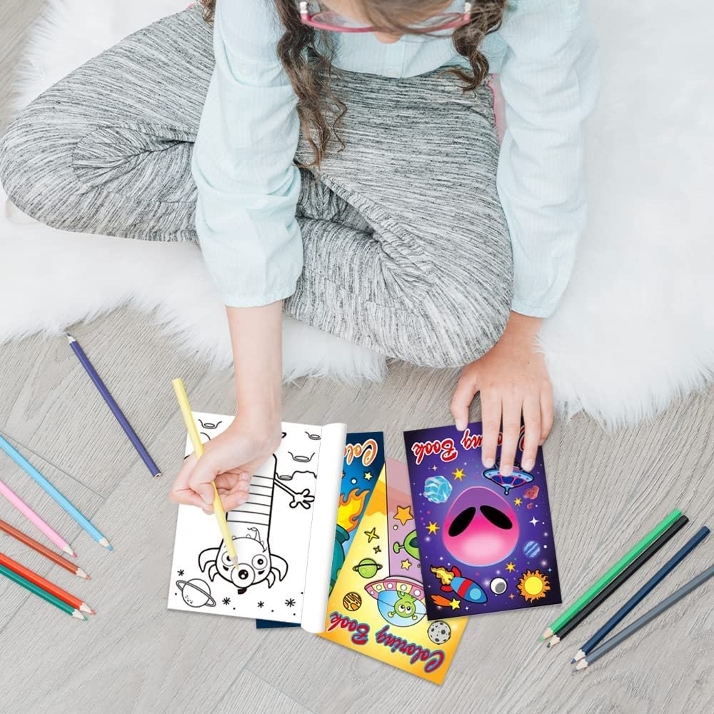 Assorted Mini Alien Coloring Books for Kids, Pack of 20, Small Color Booklets in 4 Designs, Alien Party Favors for Kids, Outer Space Goodie Bag Fillers for Boys and Girls