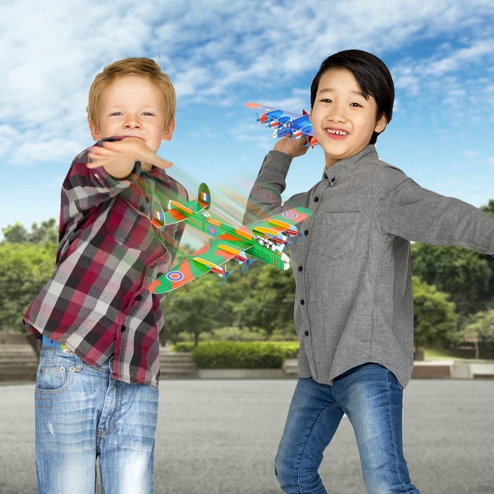 Giant Bomber Foam Glider Planes for Kids, Set of 6, Gliding Airplane Toys for Kids, Colorful Flying Toys for Boys and Girls, Aviation Party Favors, and Outdoor Toys for Active Play