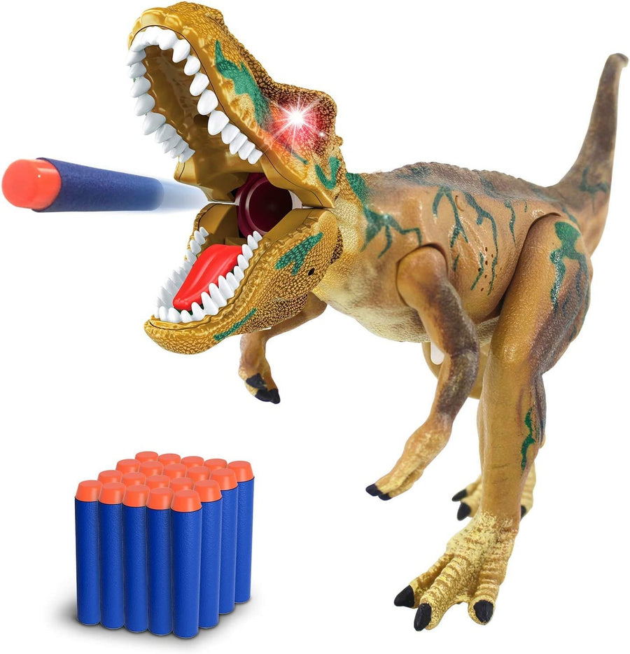Ejection Dinosaur Gun, Light Up Dinosaur Toy Blaster with 20 Bullets and Roaring Sound, T-Rex Shooting Dinosaur for Boys and Girls, Super Realistic Look, Best Birthday Gift for Kids 3+