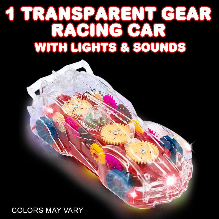 Light Up Car Transparent Gear Racer Toy Car for Kids, 1PC, Bump and Go Toy car with Colorful Moving Gears, Music, and LED Effects, Fun kids Car Toys for Boys, Great Birthday gifts For 3 Year Old Boys