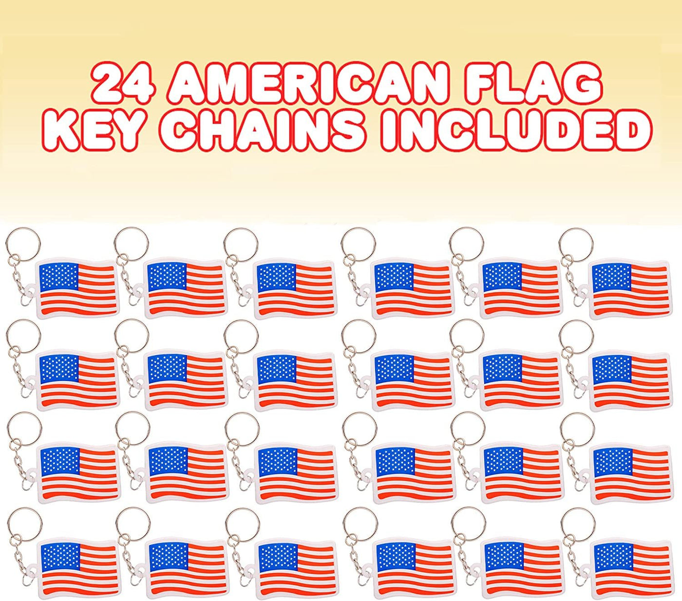 Set of 24 American Flag Keychains, 4th of July Party Favors, USA Flag Key Chains for Independence, Memorial, and Veterans Day, United States Patriotic Accessories for Kids