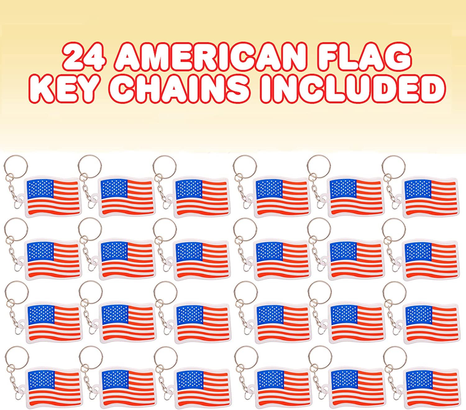 Set of 24 American Flag Keychains, 4th of July Party Favors, USA Flag Key Chains for Independence, Memorial, and Veterans Day, United States Patriotic Accessories for Kids