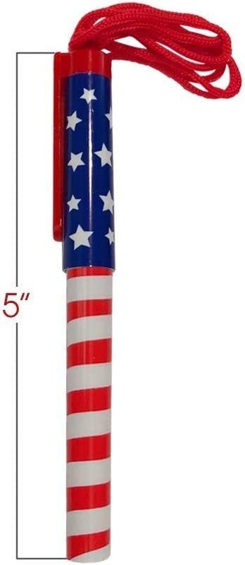 Patriotic Pen Necklaces, Pack of 12, July 4th Party Favors, Red, White and Blue Patriotic Accessories with Stars and Stripes, Back to School and Office Supplies for Kids and Adults