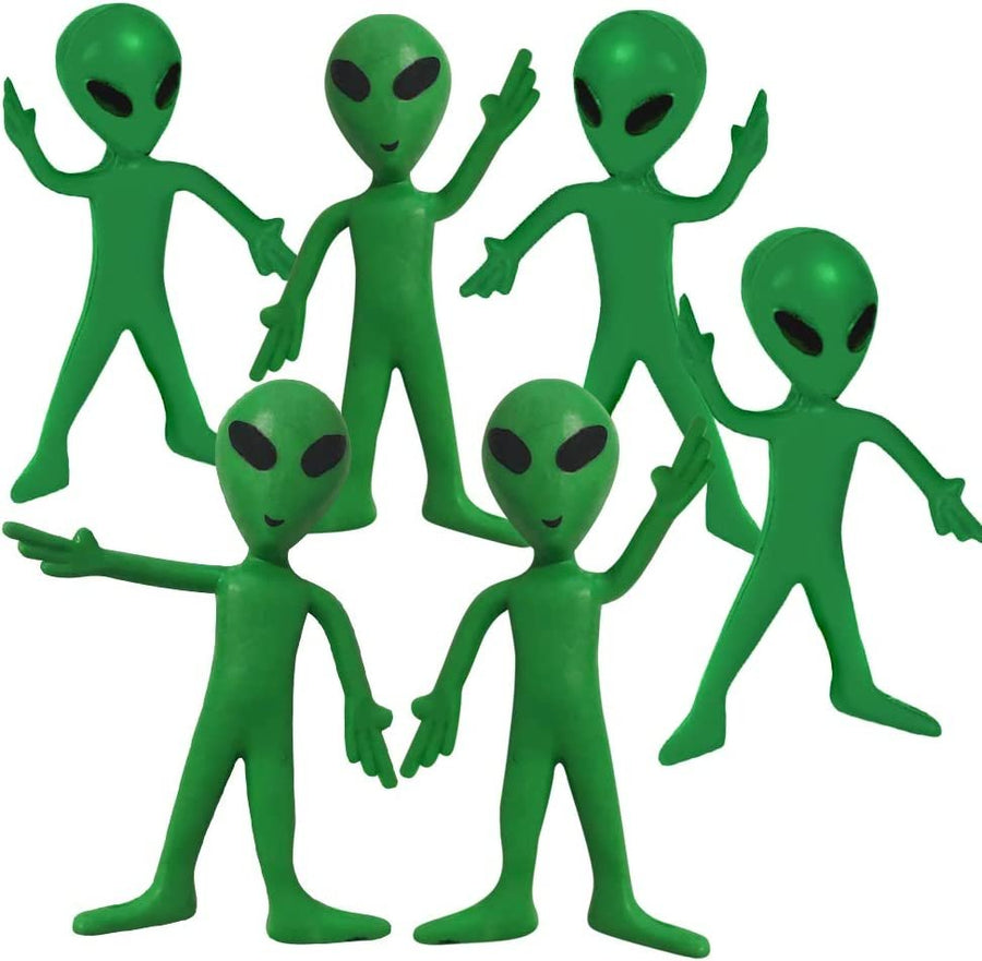 Bendable Alien Figures, Set of 12 Flexible Men, Birthday Party Favors for Boys and Girls, Stress Relief Fidget Toys for Kids and Adults, Goody Bag Stuffers, Piñata Fillers