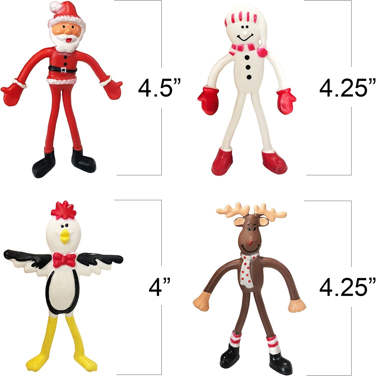 Christmas Bendable Figurines, Set of 12, Fidget Christmas Toys with Reindeer, Santa, Snowman, & Penguin Characters, Great as Christmas Party Favors and Holiday Stocking Stuffers for Kids