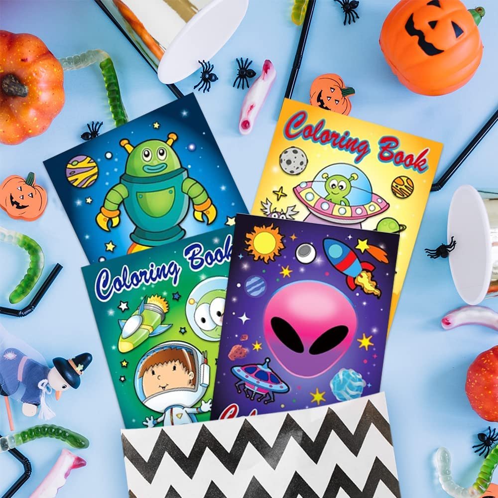 Assorted Mini Alien Coloring Books for Kids, Pack of 20, Small Color Booklets in 4 Designs, Alien Party Favors for Kids, Outer Space Goodie Bag Fillers for Boys and Girls