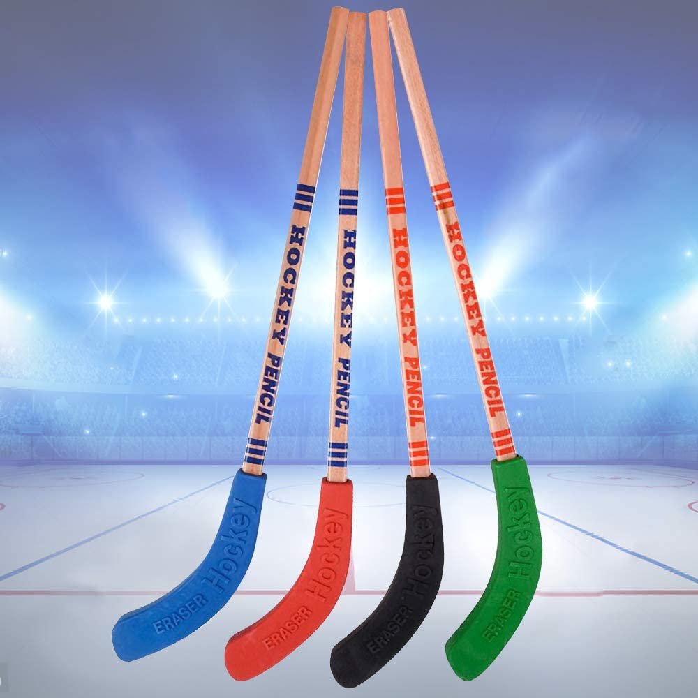 Hockey Pencils for Kids and Adults - Set of 12 - Includes 9" Pencils with Eraser Topper - Unique School Stationary Supplies - Birthday Party Favor for Boys and Girls, Classroom Prize