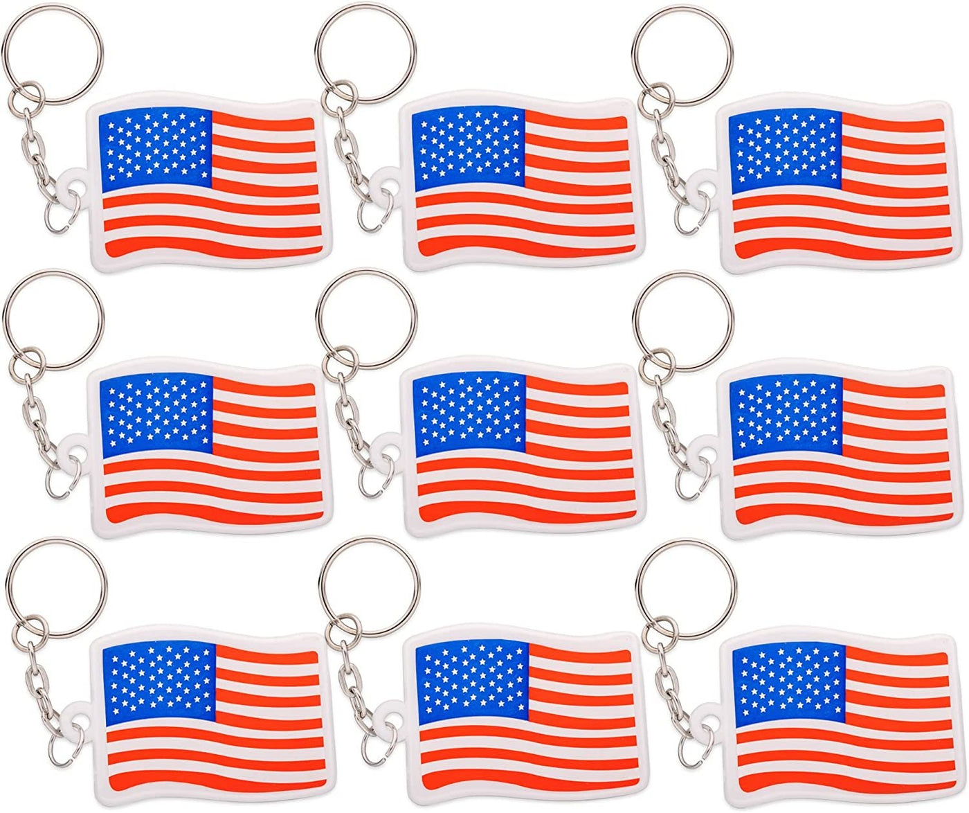 Set of 24 American Flag Keychains, 4th of July Party Favors, USA Flag Key Chains for Independence, Memorial, and Veterans Day, United States Patriotic Accessories for Kids