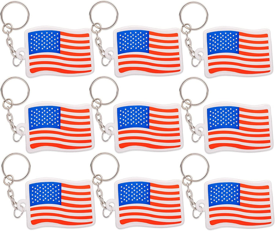 Set of 24 American Flag Keychains, 4th of July Party Favors, USA Flag Key Chains for Independence, Memorial, and Veterans Day, United States Patriotic Accessories for Kids