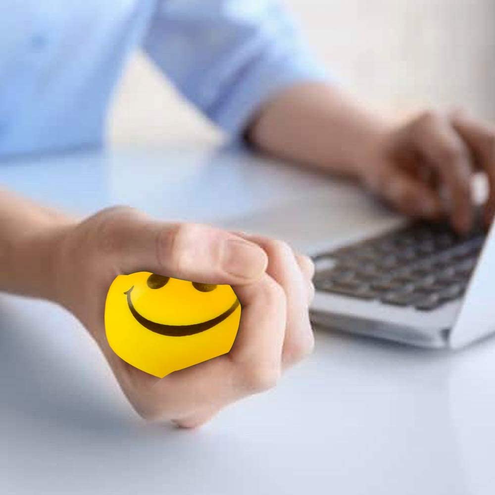 Smile Face Stress Balls for Kids and Adults - Pack of 12 - 2.5 Inch Spongy Squeeze Toys for Anxiety Relief - Fun Birthday Party Favors and Goodie Bag Fillers for Boys and Girls