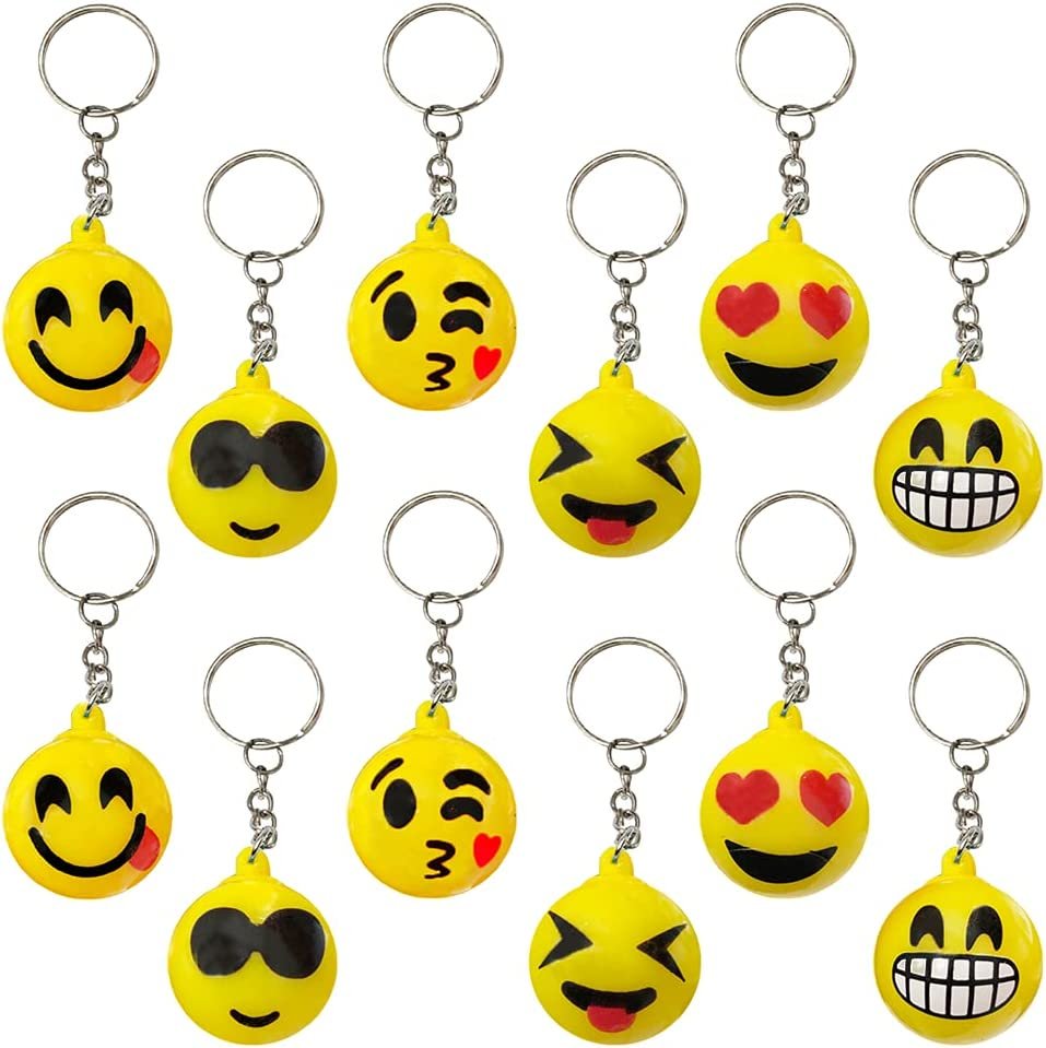 Light Up Keychains for Kids with Whistles, Set of 12, LED Smile