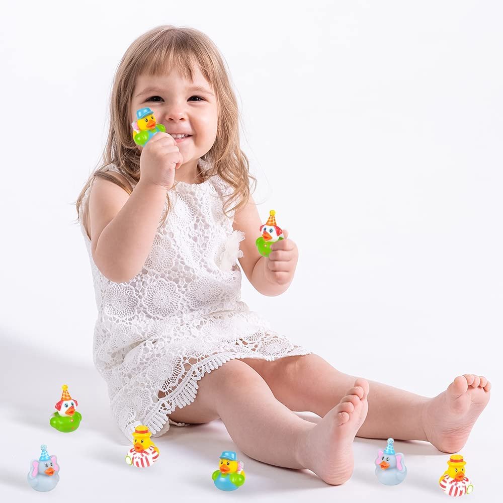 Carnival Rubber Duckies for Kids, Pack of 12 Cute Duck Bathtub Pool Toys, Fun Carnival Supplies, Birthday Party Favors for Boys and Girls