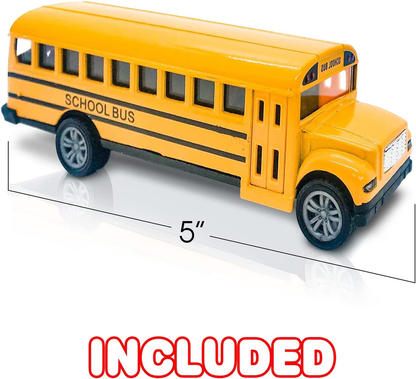 5" Pull Back School Bus Toy Set - Set of 2 - Includes 5" Monster-Wheel Bus and 5" Classic Schoolbus, Diecast Bus Playset with Pull Back Mechanism, Great Gift Idea for Kids
