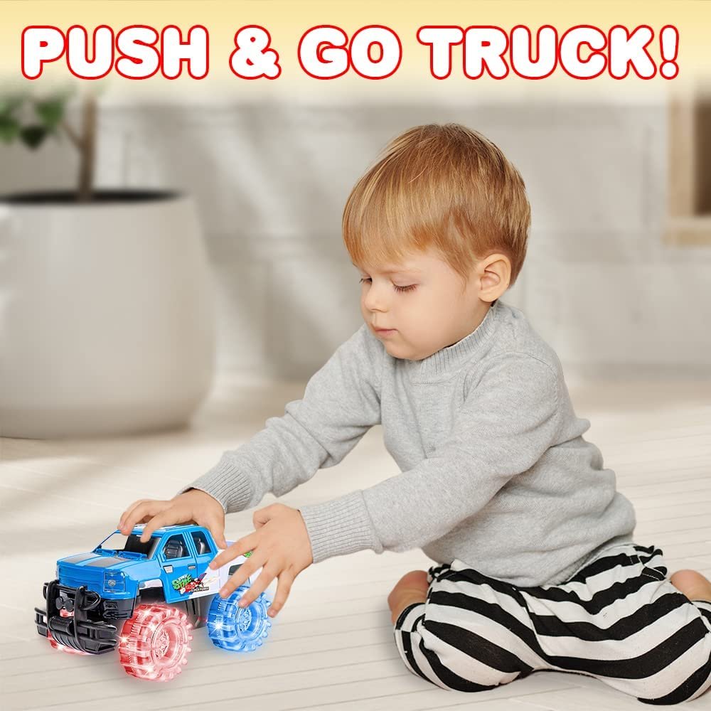 Light Up Blue & White Monster Truck, 1 Piece, 8" Monster Truck Toy with Flashing LED Tires & Batteries, Push n Go Car Toys for Kids, Fun Gift for Boys & Girls Ages 3 & Up…