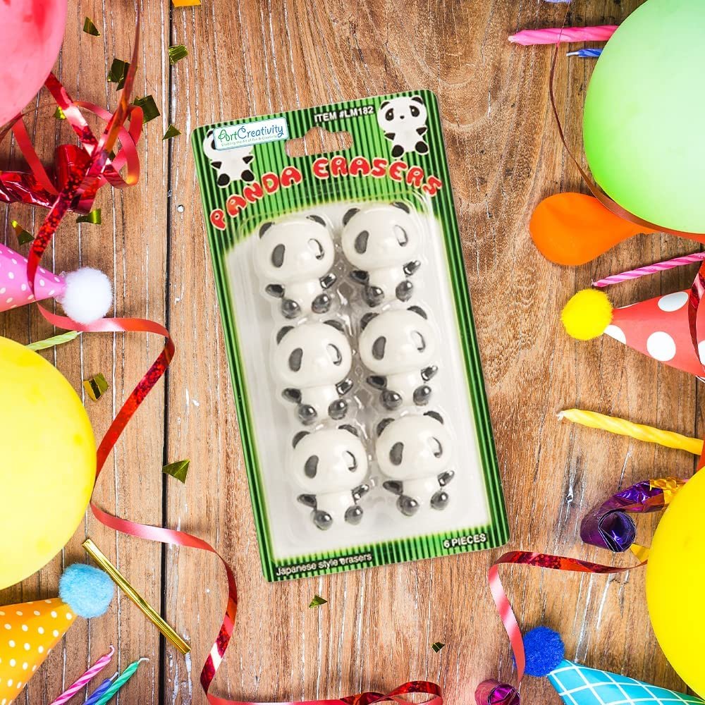 Panda Erasers for Kids, Set of 6, Aesthetic School Supplies for Kids and Classroom Gifts for Students, Great as Pinata Stuffers, Goodie Bag Fillers, and Stationery Party Favors
