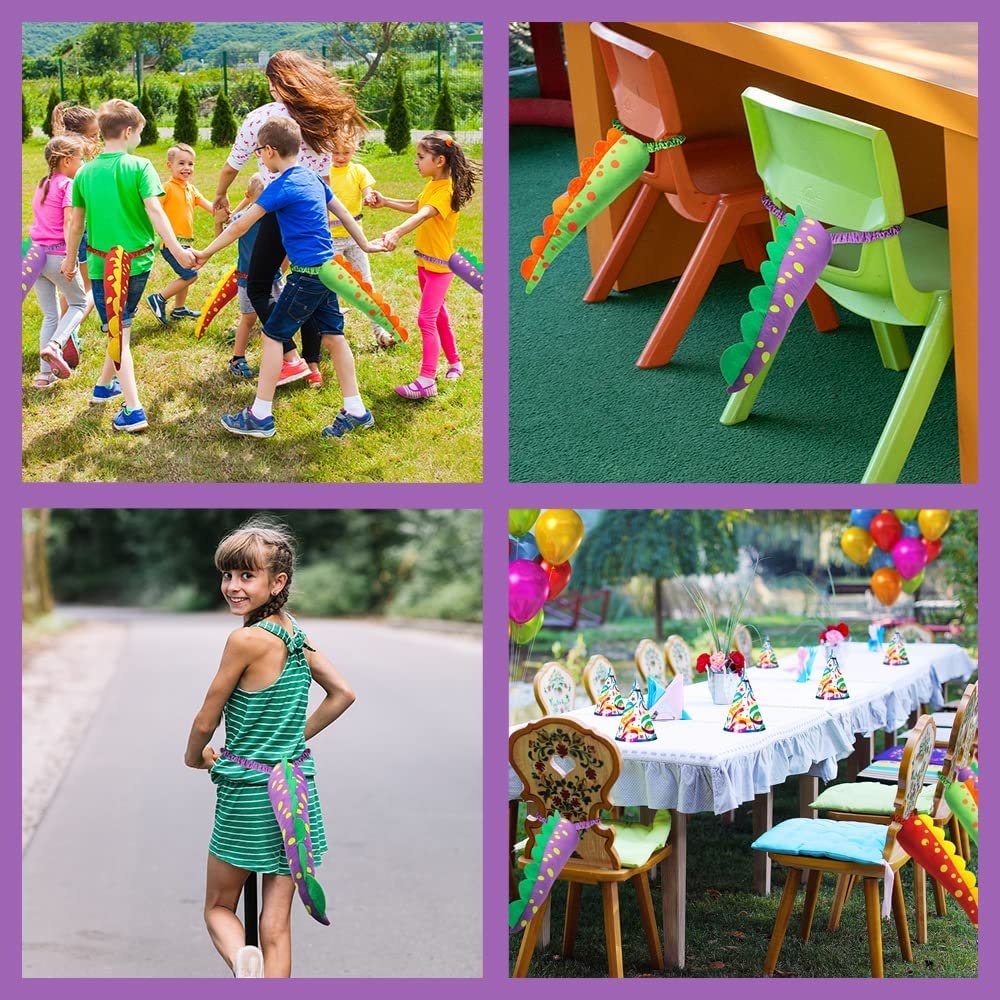 Plush Dinosaur Tails for Kids, Set of 3, Dragon and Dinosaur Costume Accessories for Halloween and Dress-Up, Dinosaur Birthday Party Favors Supplies, Assorted Colors, 17.25" Long