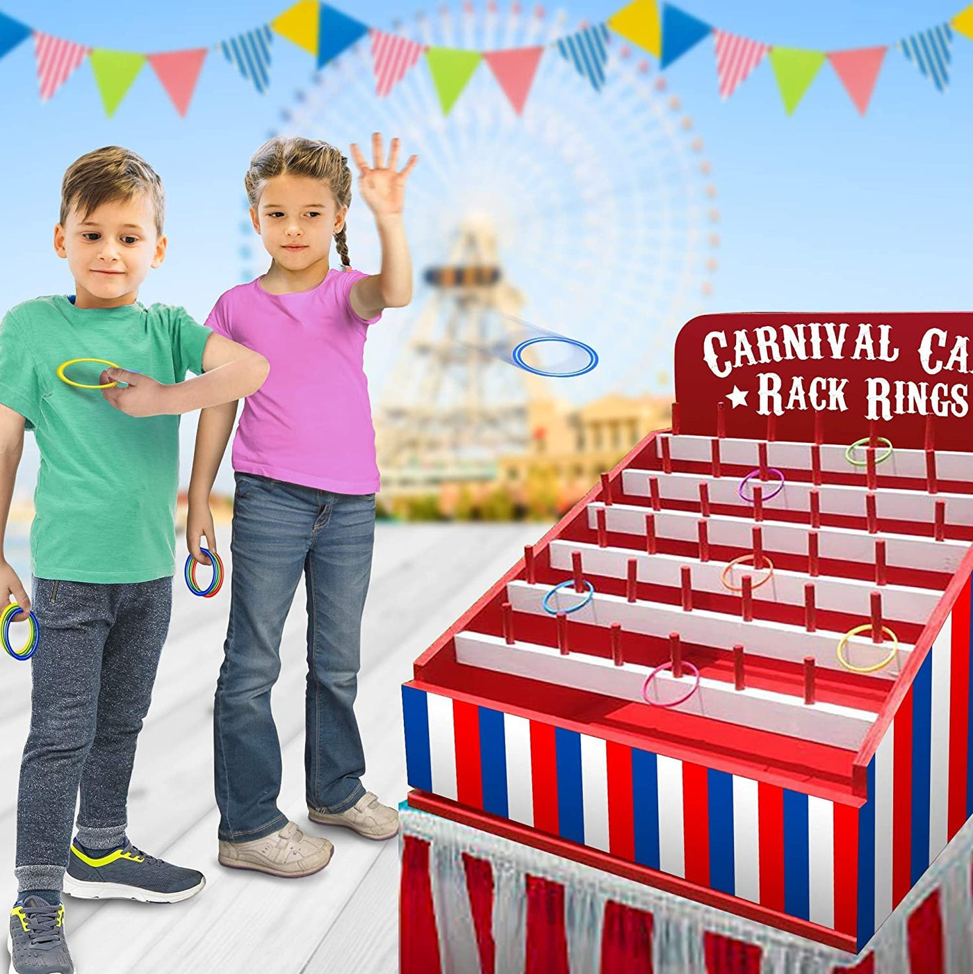 Gamie Carnival Cane Rack Rings - Set of 12 - Colored Hoops for Ring Toss Games and More - Durable Plastic - Carnival Supplies for Party Activities, Outdoor and Indoor Fun