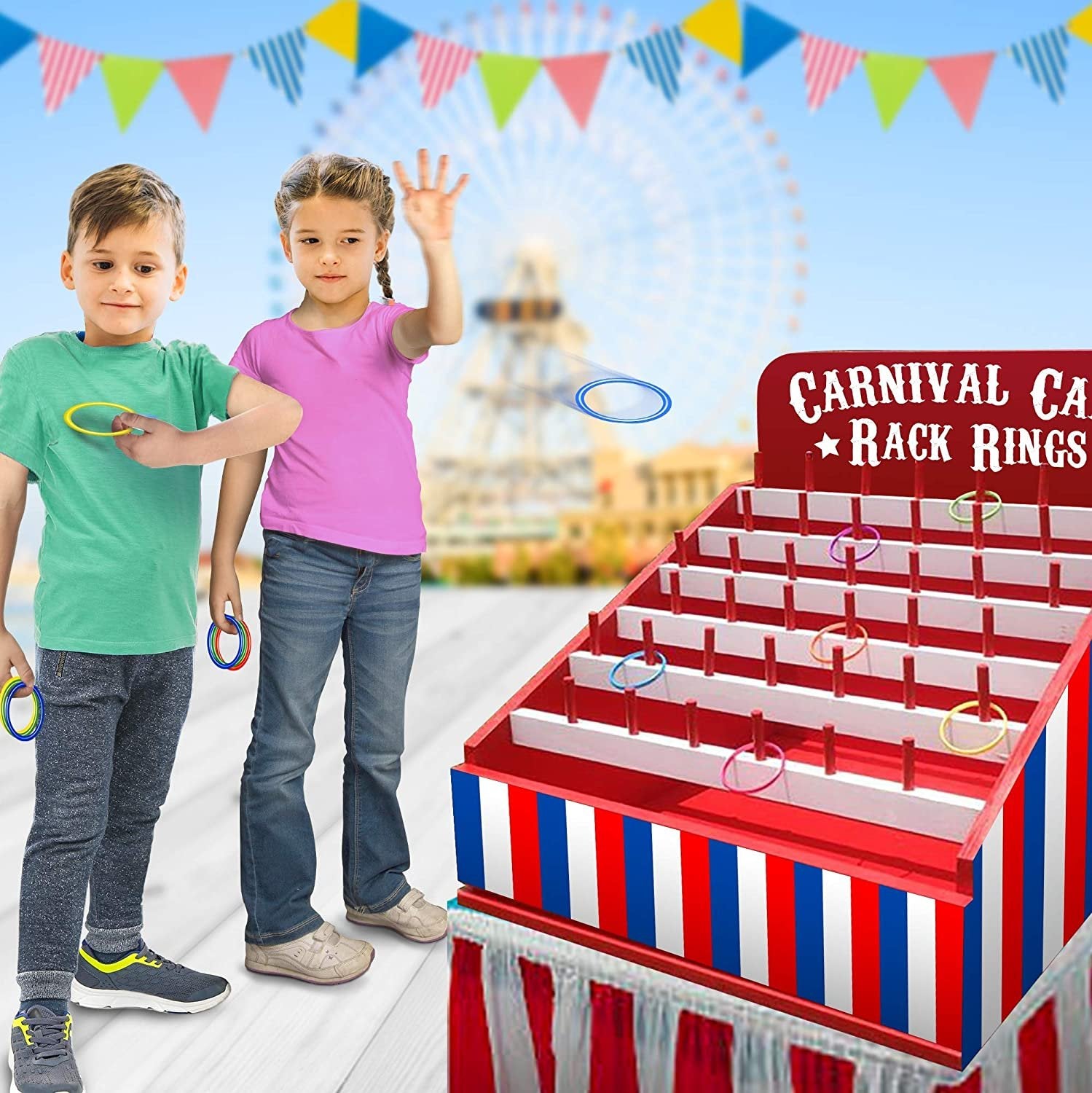 Gamie Carnival Cane Rack Rings - Set of 12 - Colored Hoops for Ring Toss Games and More - Durable Plastic - Carnival Supplies for Party Activities, Outdoor and Indoor Fun