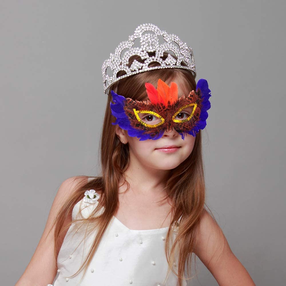Assorted Feather Mardi Gras Masks, Bulk Pack of 25, Feathered Masquerade Mardi Gras Party Favors, Supplies, and Decorations, Masquerade Costume Party Accessories for Kids and Adults