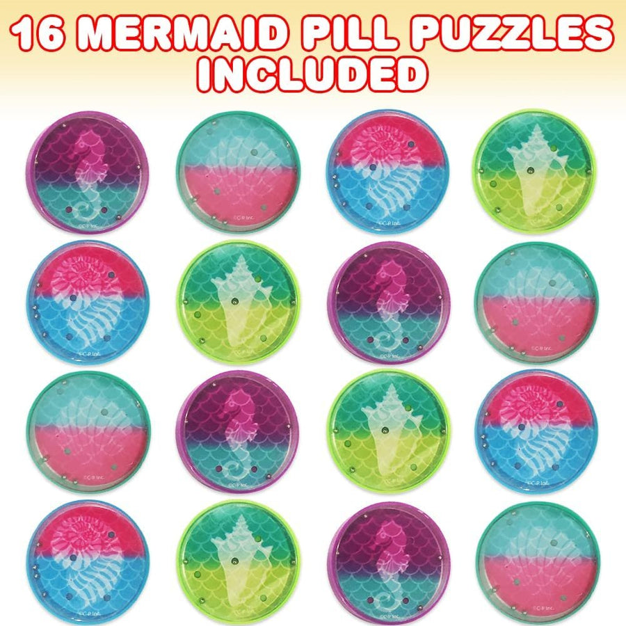 Mermaid Pill Puzzles for Kids, Set of 16, Ball Puzzles in 4 Aquatic Designs, Great as Mermaid Party Favors, Mermaid Gifts for Kids, Under The Sea Party Favors, and Stocking Stuffers