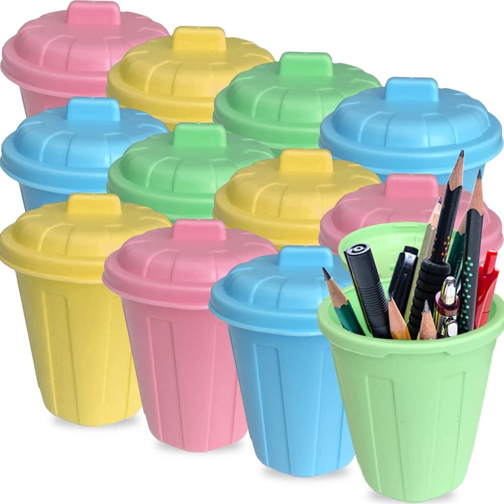 5 Mini Trash Cans Set with Attached Lids, Set of 12, Miniature