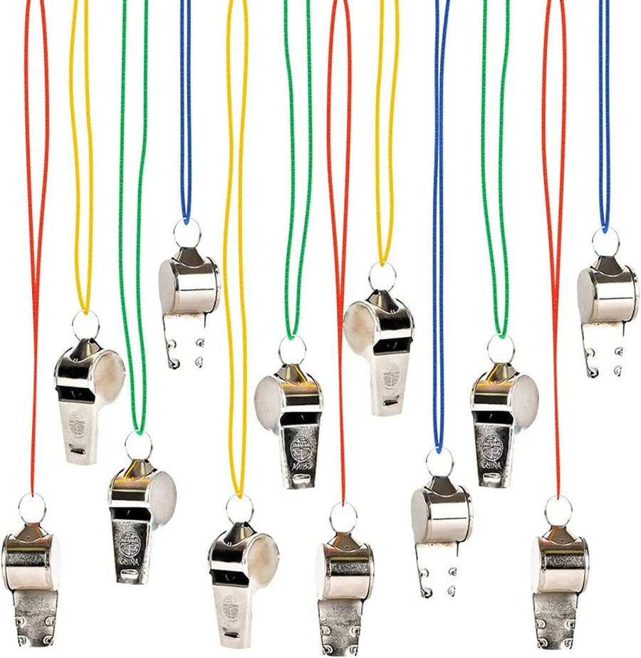 Metal Whistles For Kids, Set of 12, Kids’ Party Noisemakers, Variety Of Colors, Sports Party Favors, School Sports Supplies, Easter Egg Fillers, Great Party favor, Goody Bag Filler