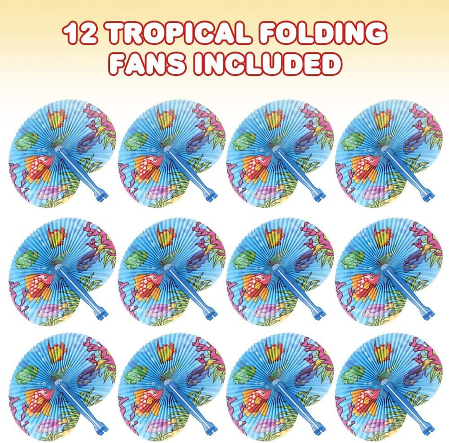 10" Handheld Tropical Fish Folding Fans - Pack of 12 Foldable Fans for Kids, Goodie Bag Filler, Party Favors and Supplies, Fun Novelties and Gifts, Outdoor Summer Toys