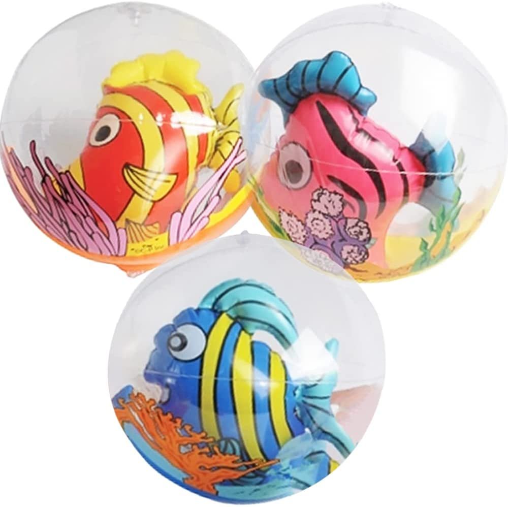 3D Fish Beach Balls for Kids, Set of 3, Clear Balls with Colorful Fish ·  Art Creativity