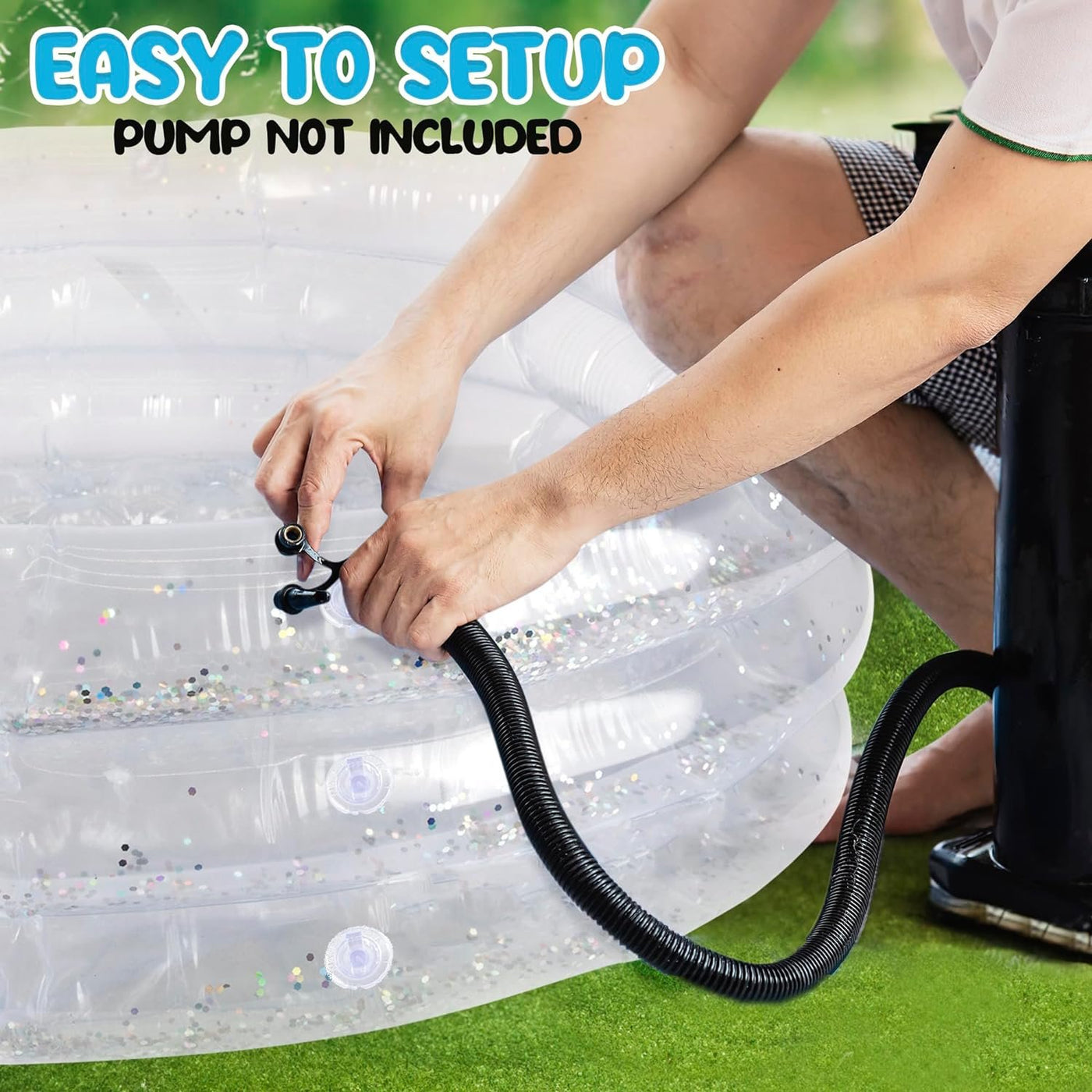 Sparkly Inflatable Kiddie Pool for Kids - 3 Levels - Transparent Blow Up Kiddie Pool with Silver Glitter and Cushioned Bottom, Easy to Inflate Small Kiddie Pools for Backyard