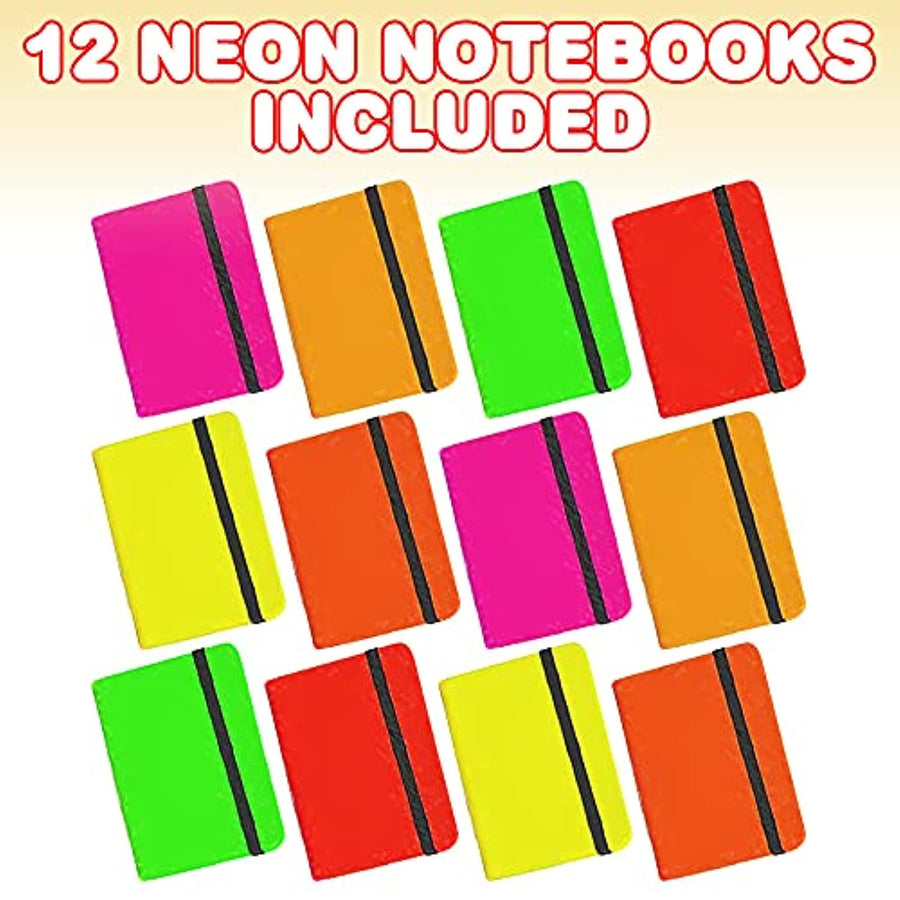 Neon Notebooks for Kids, Set Of 12, Colorful Office Supplies, Journals For Boys And Girls with Bookmark And Rubber Closure, Back To School Gifts, Stationery Supplies For Children